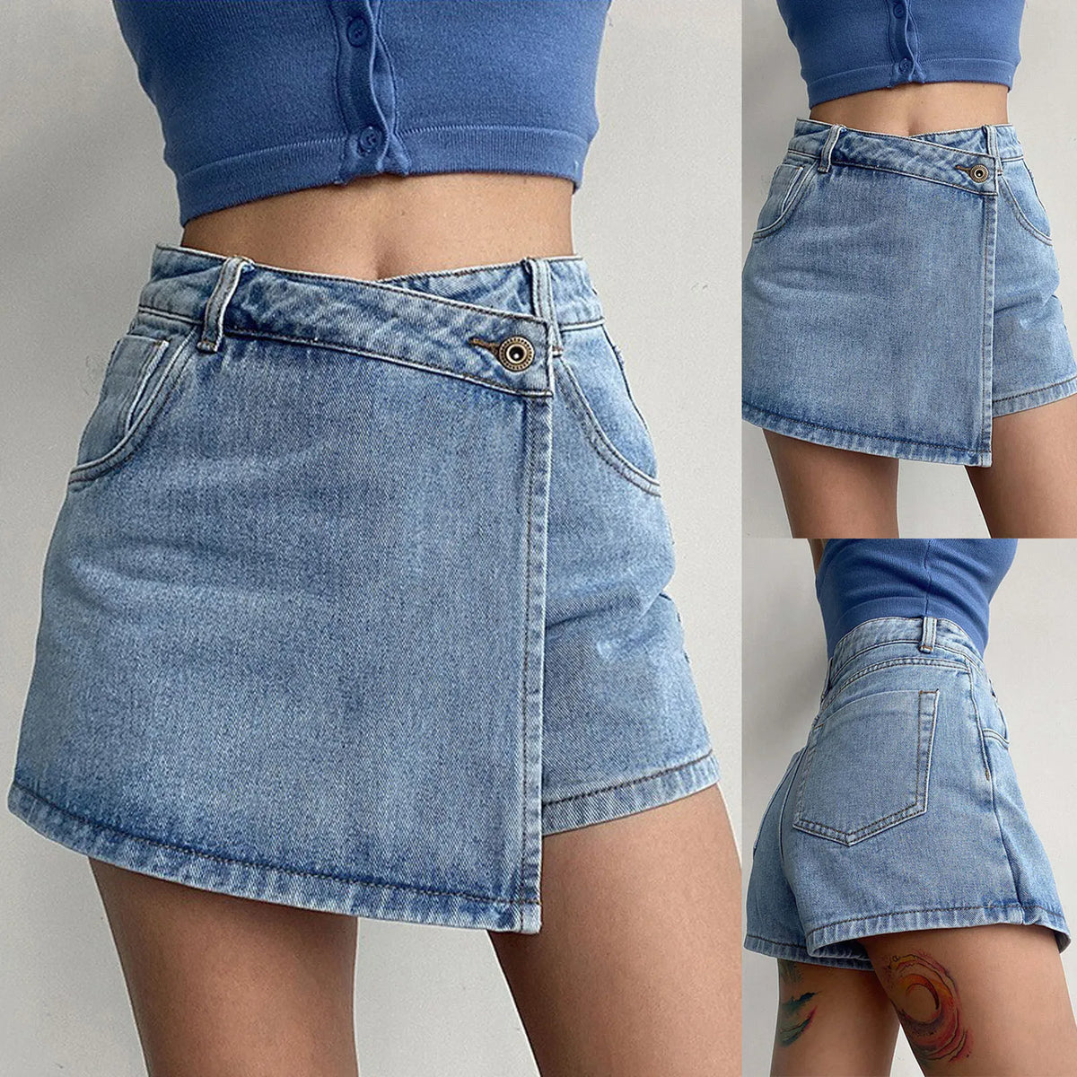 Damen A-Linien Rock Vintage Denim-5