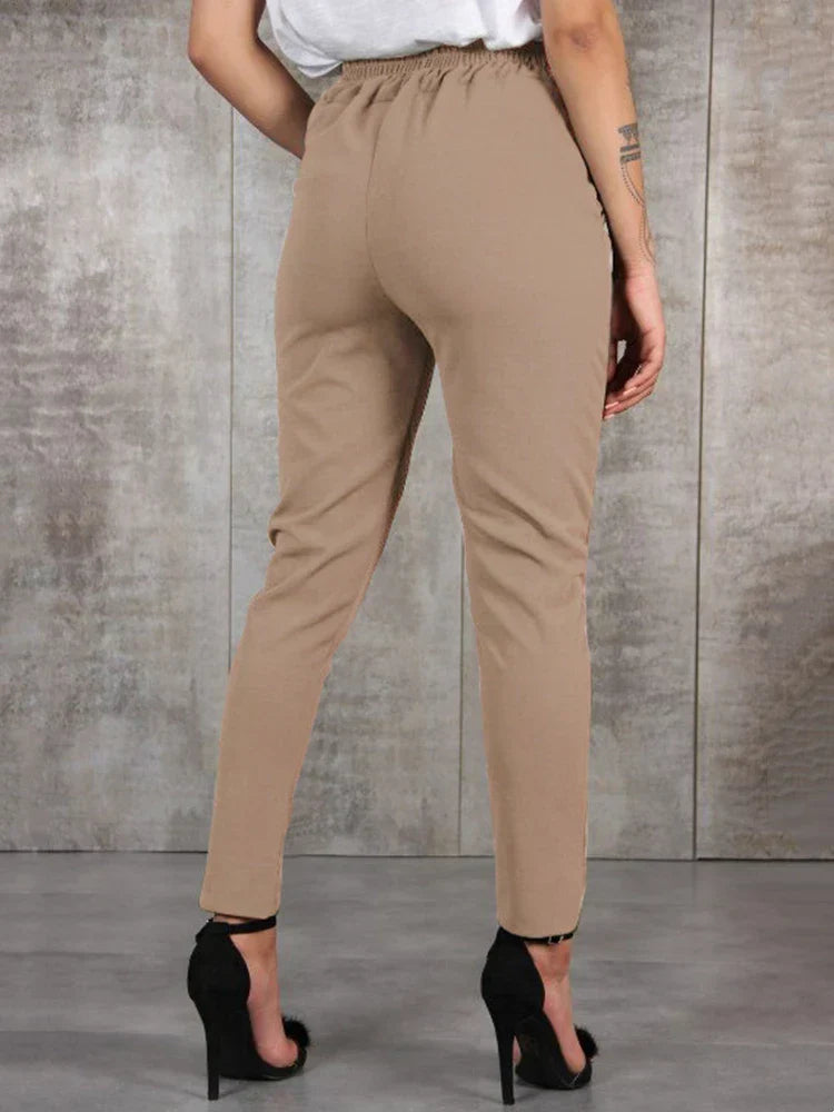 Damen-Hose, hohe Taille, mit Gürtel, elegantes Polyester, Viskose, Elasthan-4