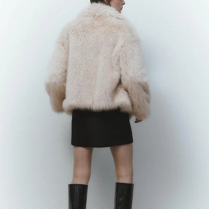 Langer Wintermantel Damen aus Kunstfell Elegant und Warm Polyester-2
