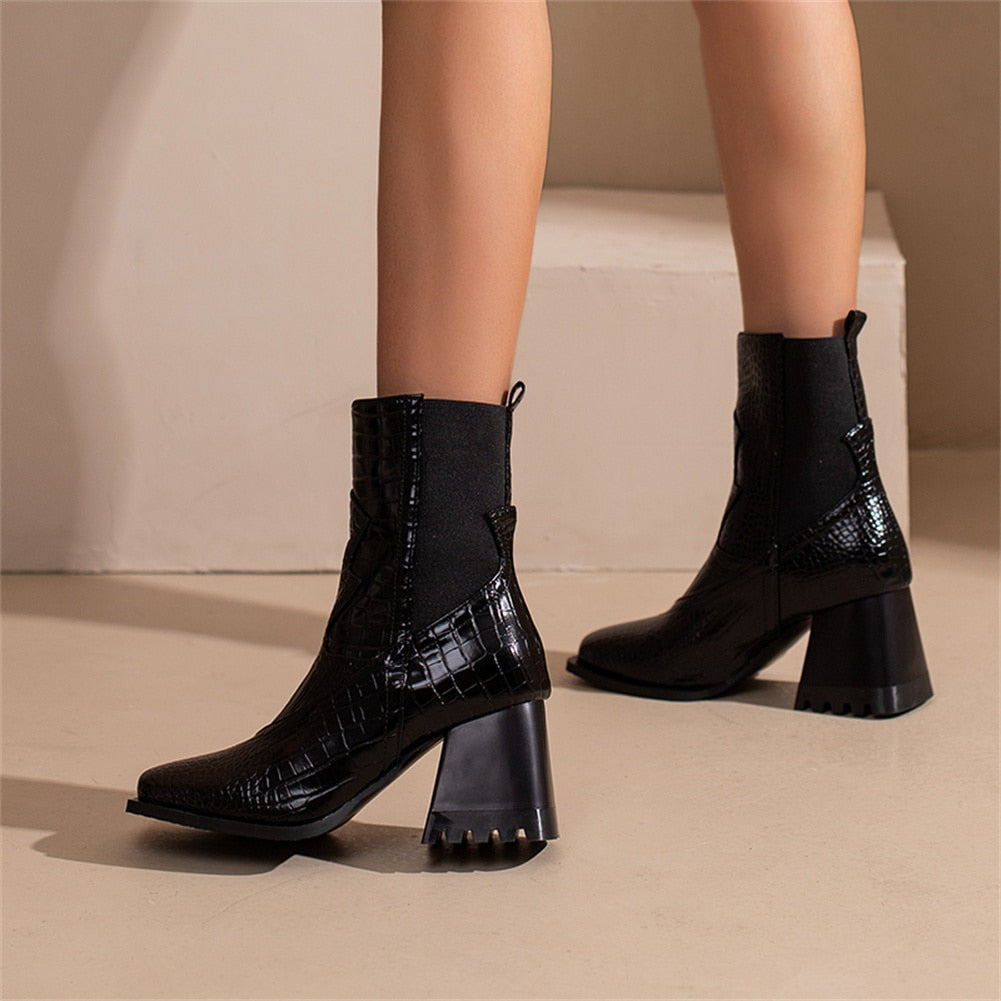 Damen-Stiefel, hoher Absatz, PU-Material, Tiermuster, elegantes Design-4