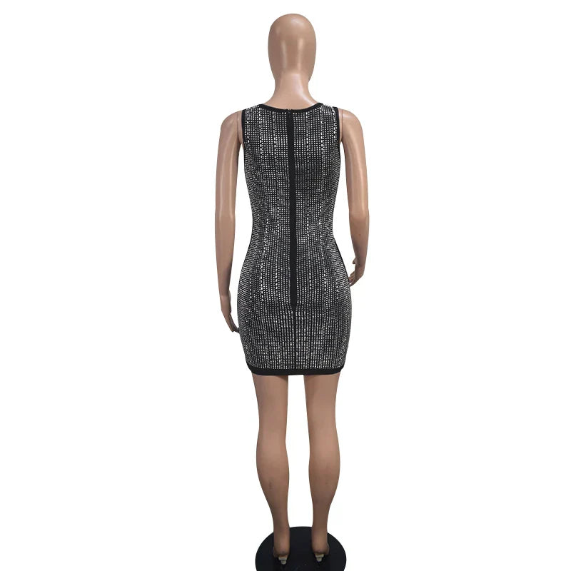Glitzerndes Minikleid für Damen mit viereckigem Ausschnitt – schwarzes Polyesterkleid für Partys und Abende 6