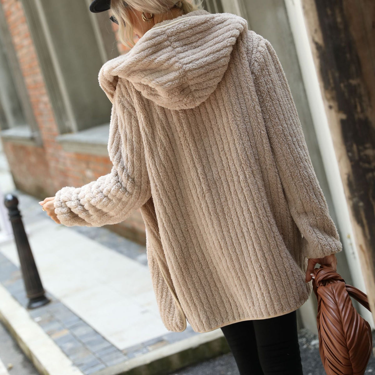 Damen-Strickjacke, trendiges Plüsch, ohne Verschluss, weich, lässige Passform-4