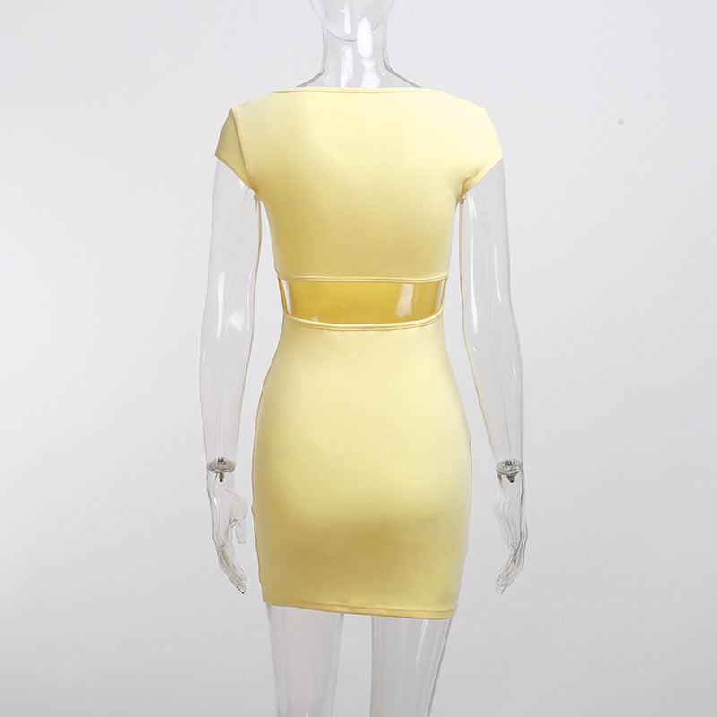 Damen-Minikleid, eckiger Ausschnitt, Polyester-6