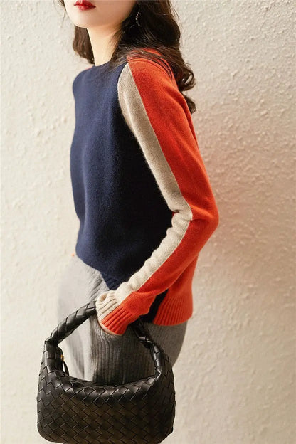 Damen-Strickpullover, Farbblock, Acryl, trendig und bequem-3