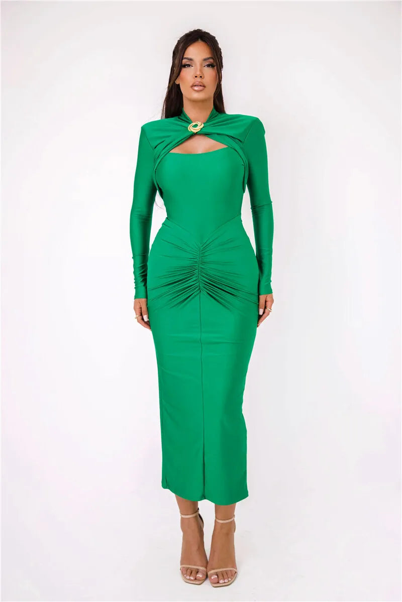 Damen-Maxikleid, schlichtes Polyester, Elasthan-6