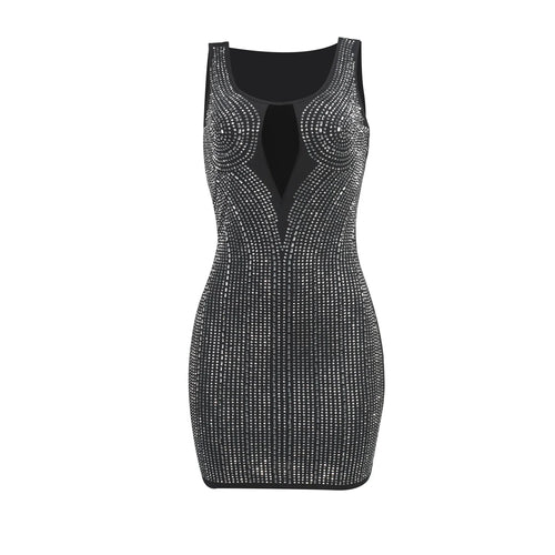 Glitzerndes Minikleid für Damen mit viereckigem Ausschnitt – schwarzes Polyesterkleid für Partys und Abende 1