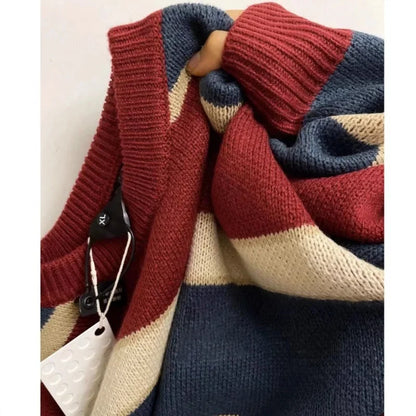 Damen-Oversized-Strickpullover, gestreift, weicher Strickmix-4