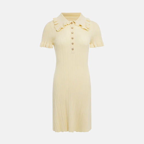 Damen-Minikleid, mit Knopfverzierung und hohen elastischen Ärmeln, Polyester-1