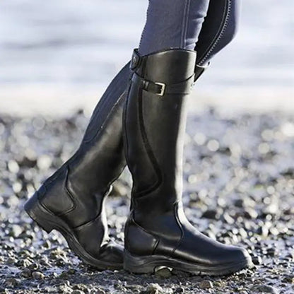 Kniehohe Damenstiefel aus PU-Leder mit Schnallenakzent – elegantes Design für Alltag und festliche Anlässe 3