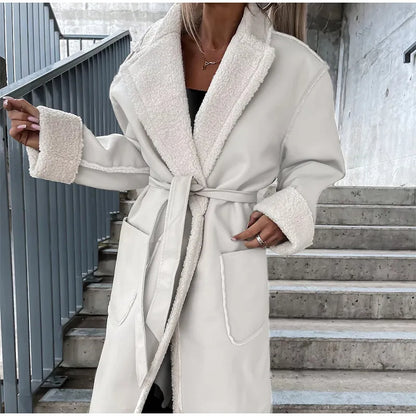 Damen-Lederjacke, mit Pelzdetails und Gürtel, Kunstfell und Polyester-5