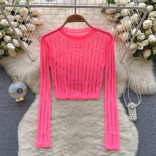 Variant image for Damen-Crop-Top, langärmelig, figurbetontes Polyester-4