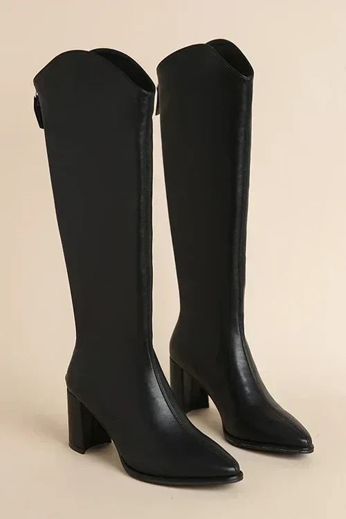 Damen-knielange Stiefel, trendig, Leder-Design, elegante Silhouette-1