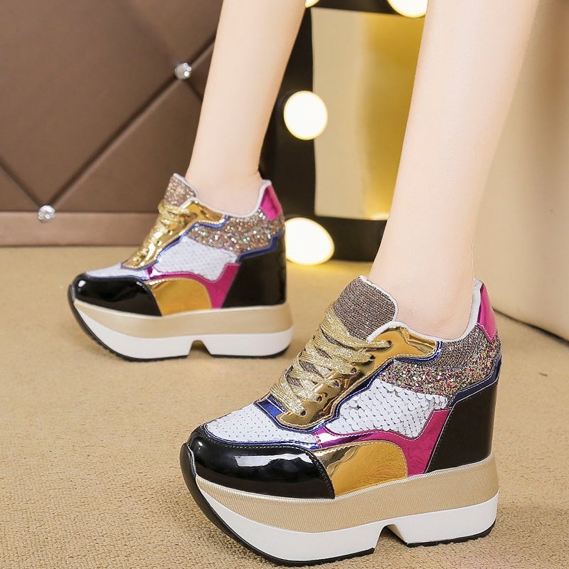 Damen-Sneaker, hohe Absätze, synthetisches Leder-2