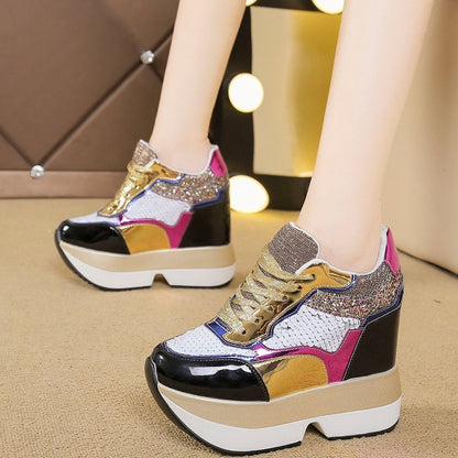 Damen-Sneaker, hohe Absätze, synthetisches Leder-2