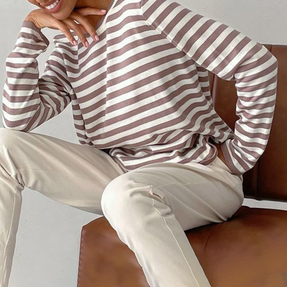 Damen Hemd Langarm Gestreift Weiches Material-4
