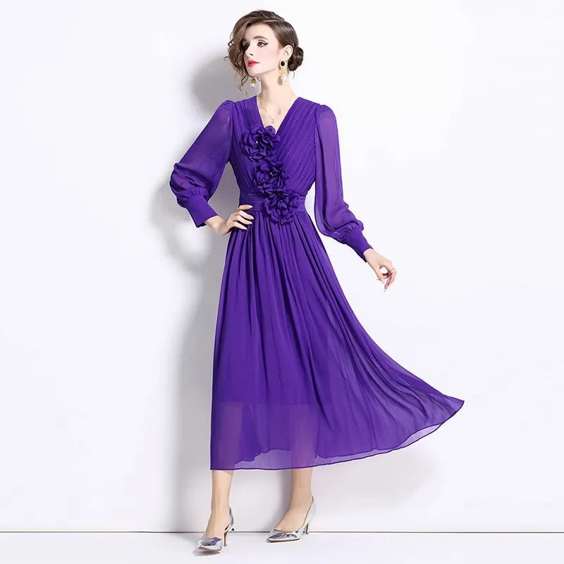 Damen-Midikleid, V-Ausschnitt, Baumwolle, Acetat 2