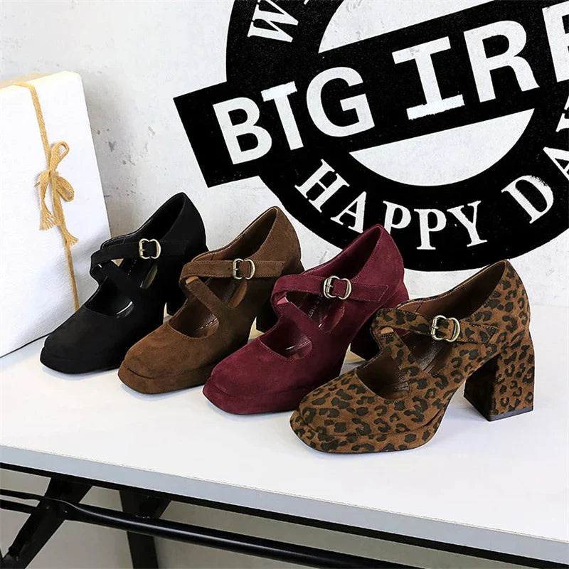 Damen Schuhe Mary Jane Eckige Zehenpartie Flockmaterial Trendiger Komfort-2