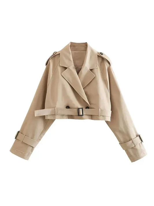 Damen-Gürteljacke, verkürzt, hochwertig, Polyester-1