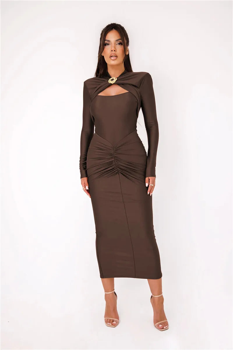 Damen-Maxikleid, schlichtes Polyester, Elasthan-5