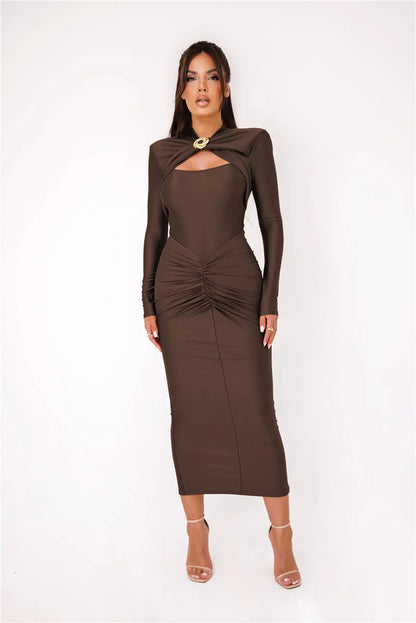 Damen-Maxikleid, schlichtes Polyester, Elasthan-5