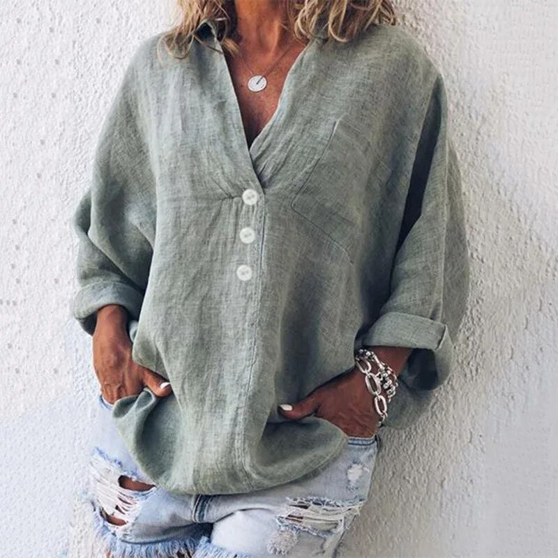 Damen-Leinenbluse, leicht und Luftiges Design-3
