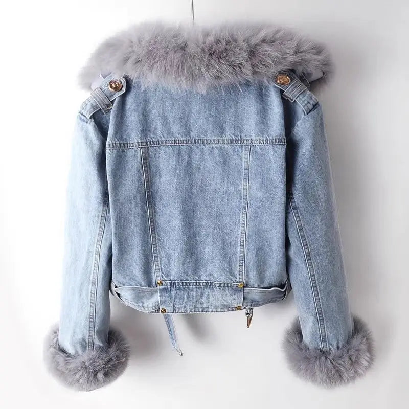 Damen-Jeansjacke, weicher Pelz, ökologischer Denim, trendiges Design-2
