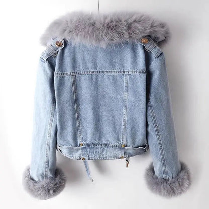 Damen-Jeansjacke, weicher Pelz, ökologischer Denim, trendiges Design-2