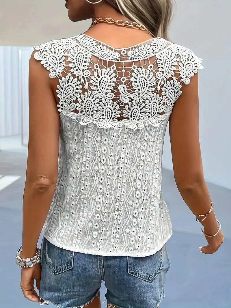 Damen-T-Shirt, ärmelloser V-Ausschnitt, leichtes Gewebe-4