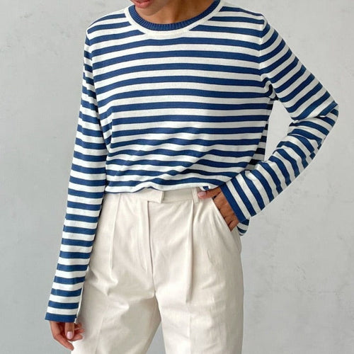 Damen Hemd Langarm Gestreift Weiches Material-1