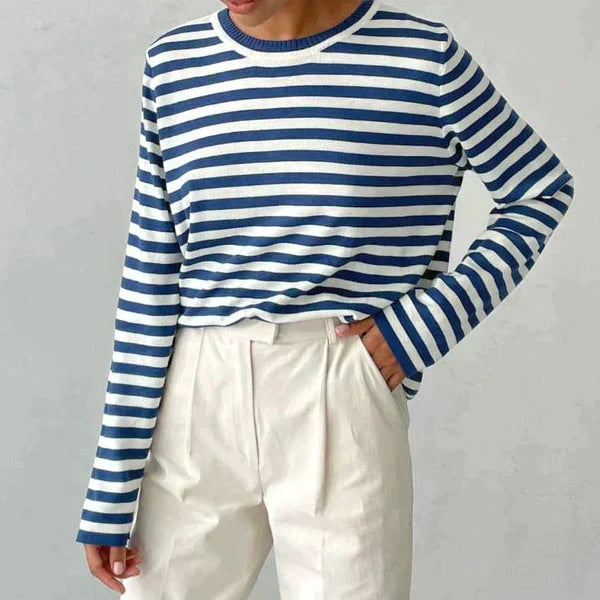 Damen-T-Shirt, gestreifte Baumwolle, lässige Passform-2