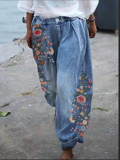 Damen Cargo-Hose Breite Denim Hohe Taille Lockerer Stil-2