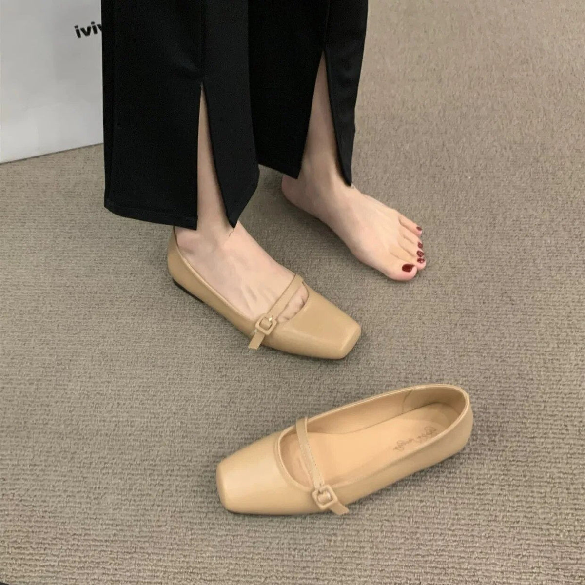 Damen Ballettschuhe Eckig Zehenpartie-Design Synthetikleder-4