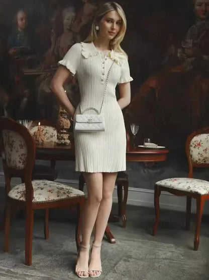 Damen-Minikleid, geraffter Ausschnitt, Polyester mit Knöpfen-4