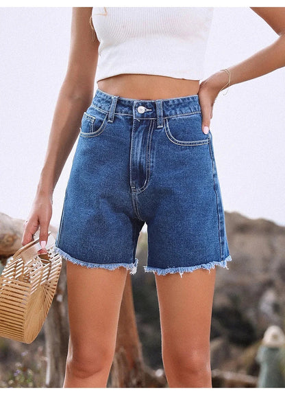 Damen-Jeansshorts, hohe Taille, lässiger Denim 8