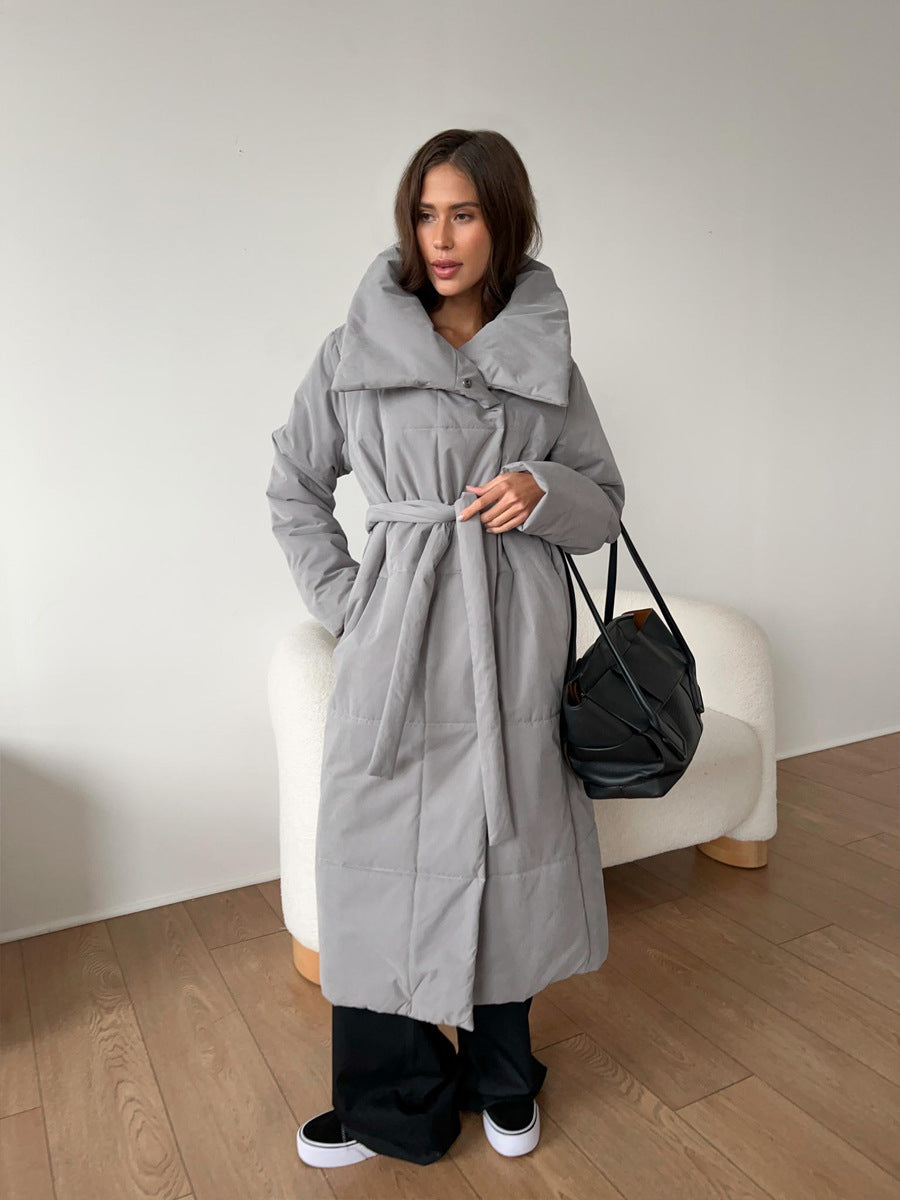 Variant image for Langer Wintermantel Damen Elegant Breiter Kragen Polyester Wollmischung-14