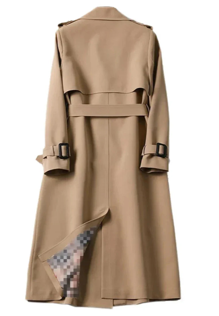 Damen-langer Mantel, doppelt, Reihe, Knöpfe, Polyester, mit Gürtel 3