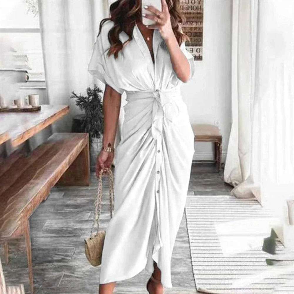 Damen-Sommerkleid, lang, Mittsommer, U-förmig, Polyester-3