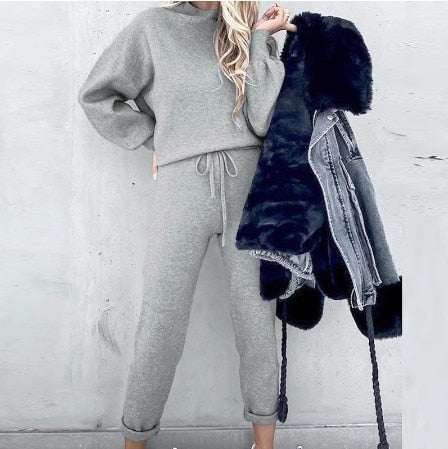 Damen-zweiteiliges Lounge-Set, weiche Stoffmischung-4
