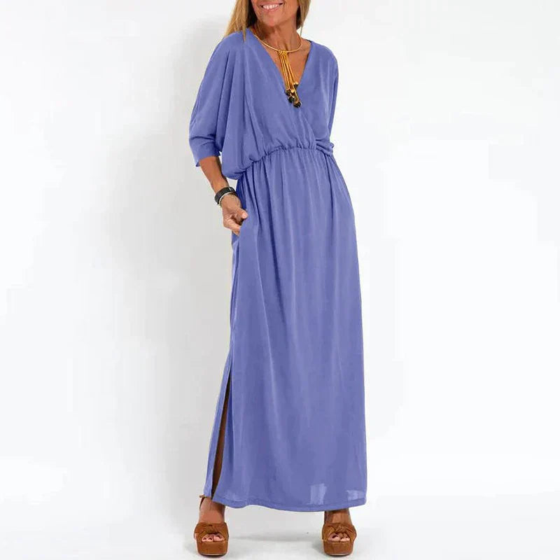 Damen-Maxikleid, Vintage, Hoche Taille, Seitenschlitz, Polyester 4