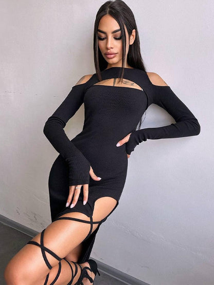 Maxikleid Damen Asymmetrisches O-Ausschnitt Lange Ärmel Polyester-1