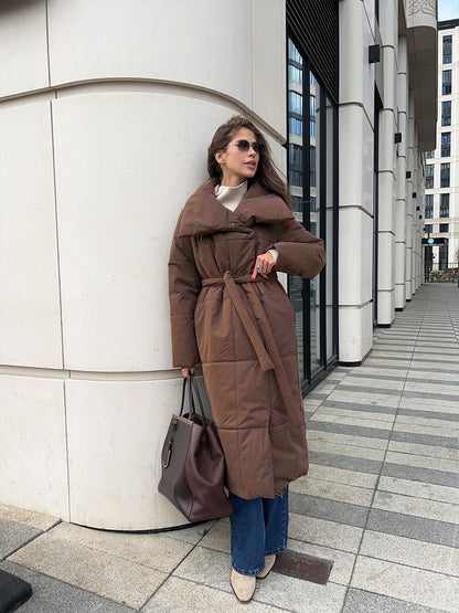 Variant image for Langer Wintermantel Damen Elegant Breiter Kragen Polyester Wollmischung-11