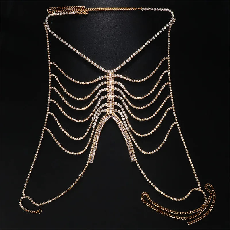 Damen-Körperschmuck, geometrisches Design, Metall, Strass-1