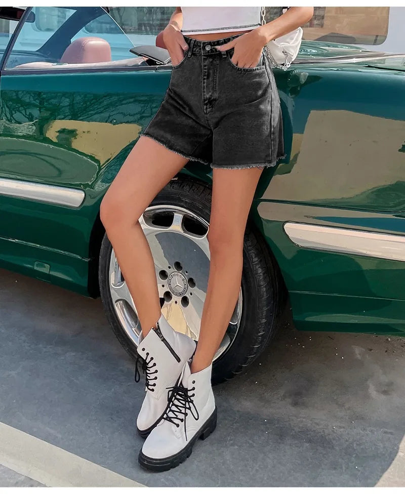 Damen-Jeansshorts, hohe Taille, lässiger Denim 6