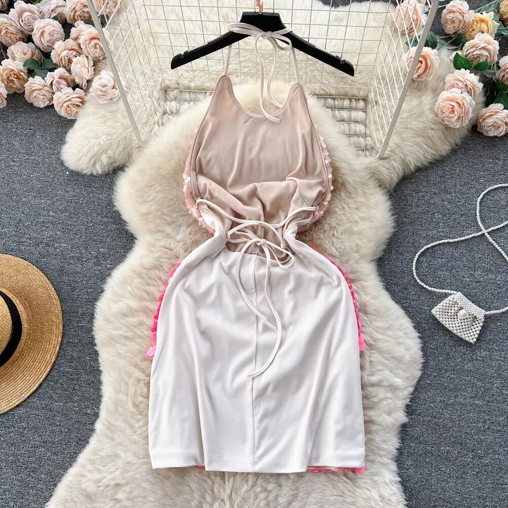 Damen-Minikleid, Neckholder, Polyester, über dem Knie-5