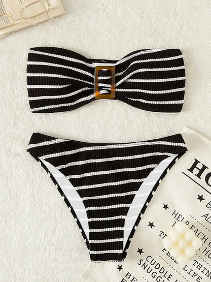 Damen Bikini-Set Hohe Taille Polyester Elastan-5