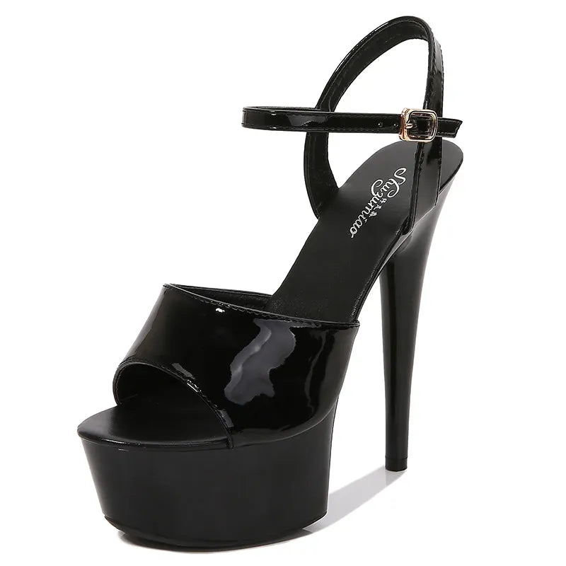 Damen-Sandalen mit hohem Absatz und Riemen aus Packer-Leder – offene Spitze und Plateausohle für extra Komfort 8