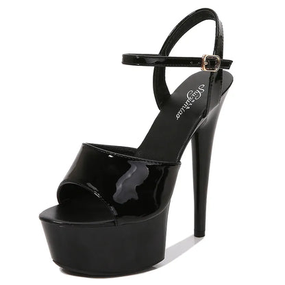 Damen-Sandalen mit hohem Absatz und Riemen aus Packer-Leder – offene Spitze und Plateausohle für extra Komfort 8