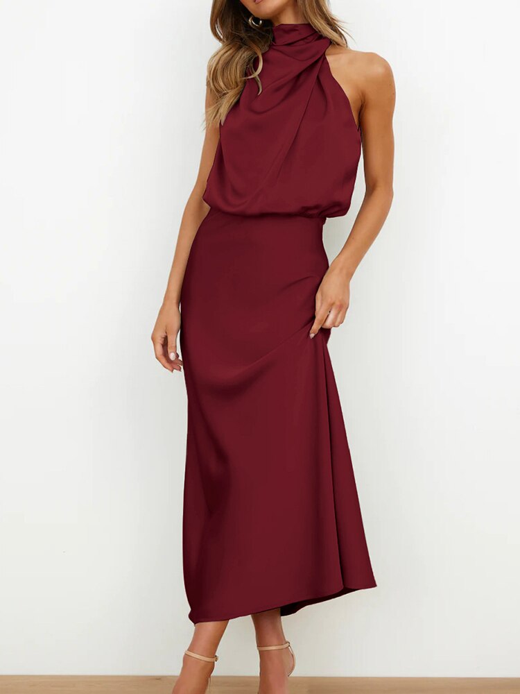Damen-Maxikleid, A-Linie, Synthetikfaser, mit Offenem Schulterband-6