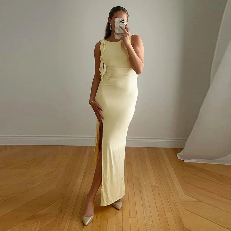Schöne Damenkleider, Maxi, unkompliziert, Spandex, ärmellos, Rundhalsausschnitt 4