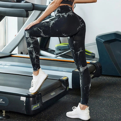 Damen Yogahose Hohe Taille Nahtlos Marmorierung Elasthan-1